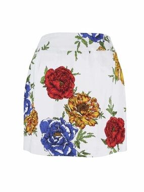 Up! White Floral Mini Skort with Red, Blue and Yellow Blooms